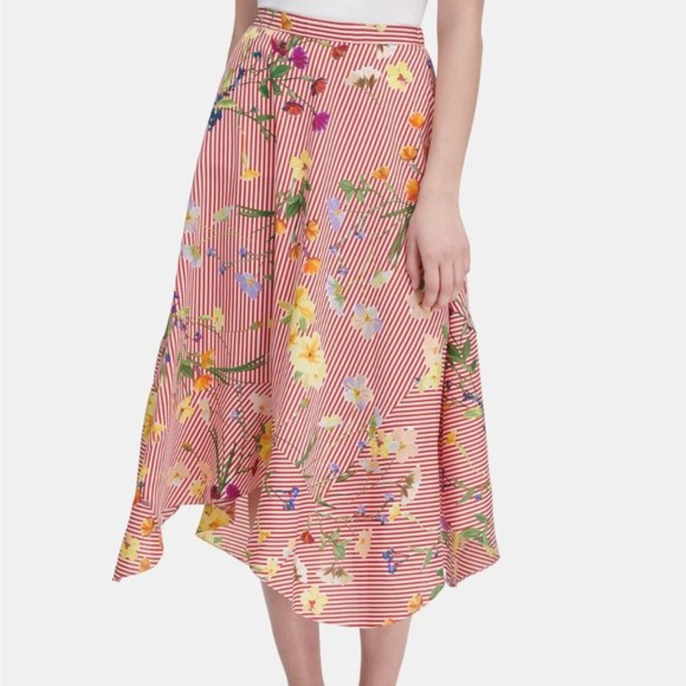Calvin Klein Red Floral Print Stripe Print Skirt - Picture 1 of 8